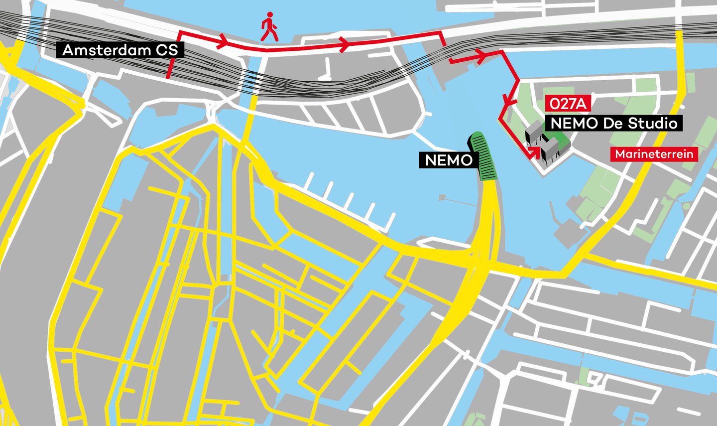 Looproute van Amsterdam Centraal naar De Studio van NEMO